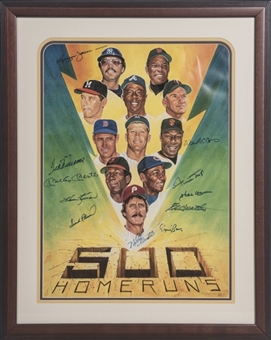 500 Home Run Club Multi Signed Litho By Ron Lewis With 11 Signatures In 24x30 Framed Display (JSA)